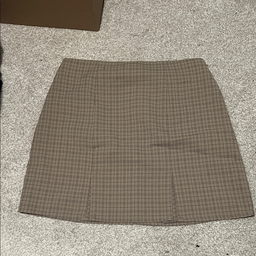 Chic Tan Checkered Mini Skirt